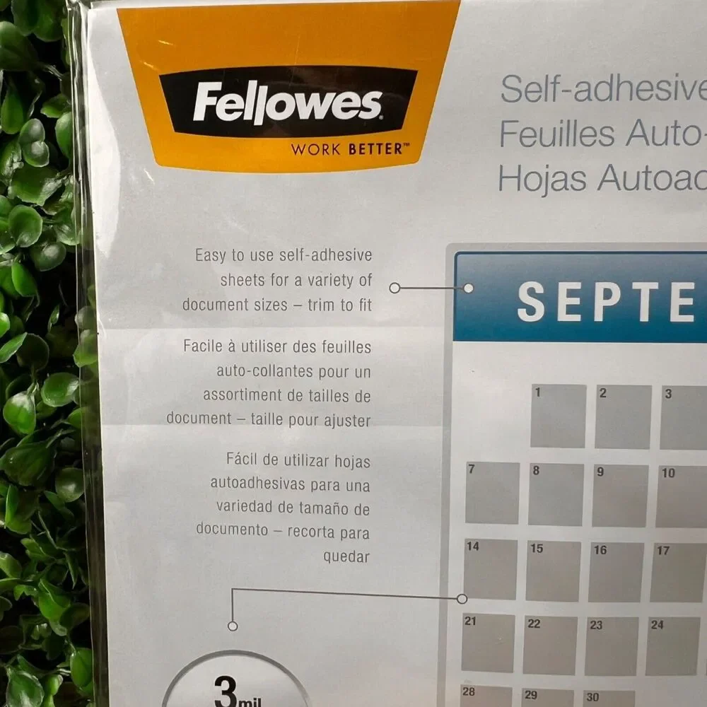 New LOT of 2 Fellowes Self-Adhesive 3 mil Laminating Sheets 9